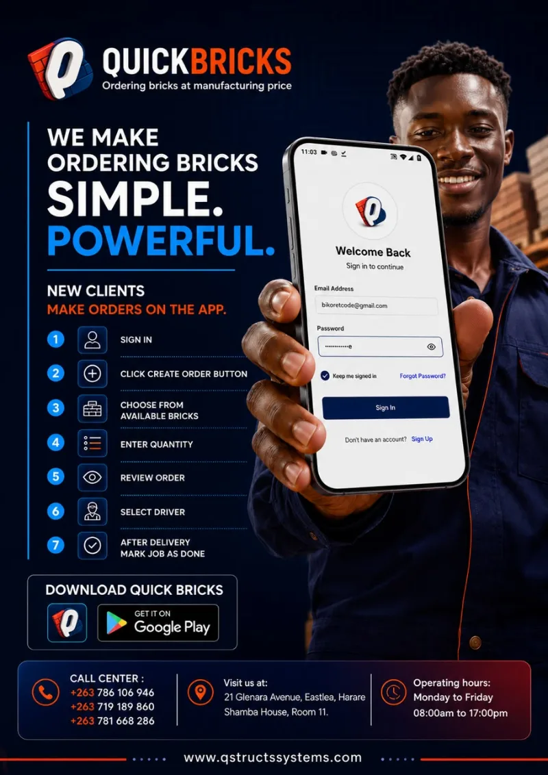 QuickBricks brick ordering app flyer