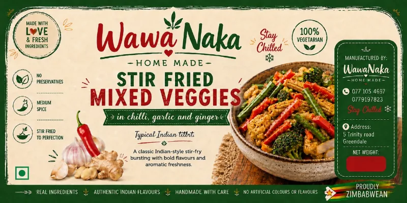 Wawa Naka stir-fried mixed veggies packaging label
